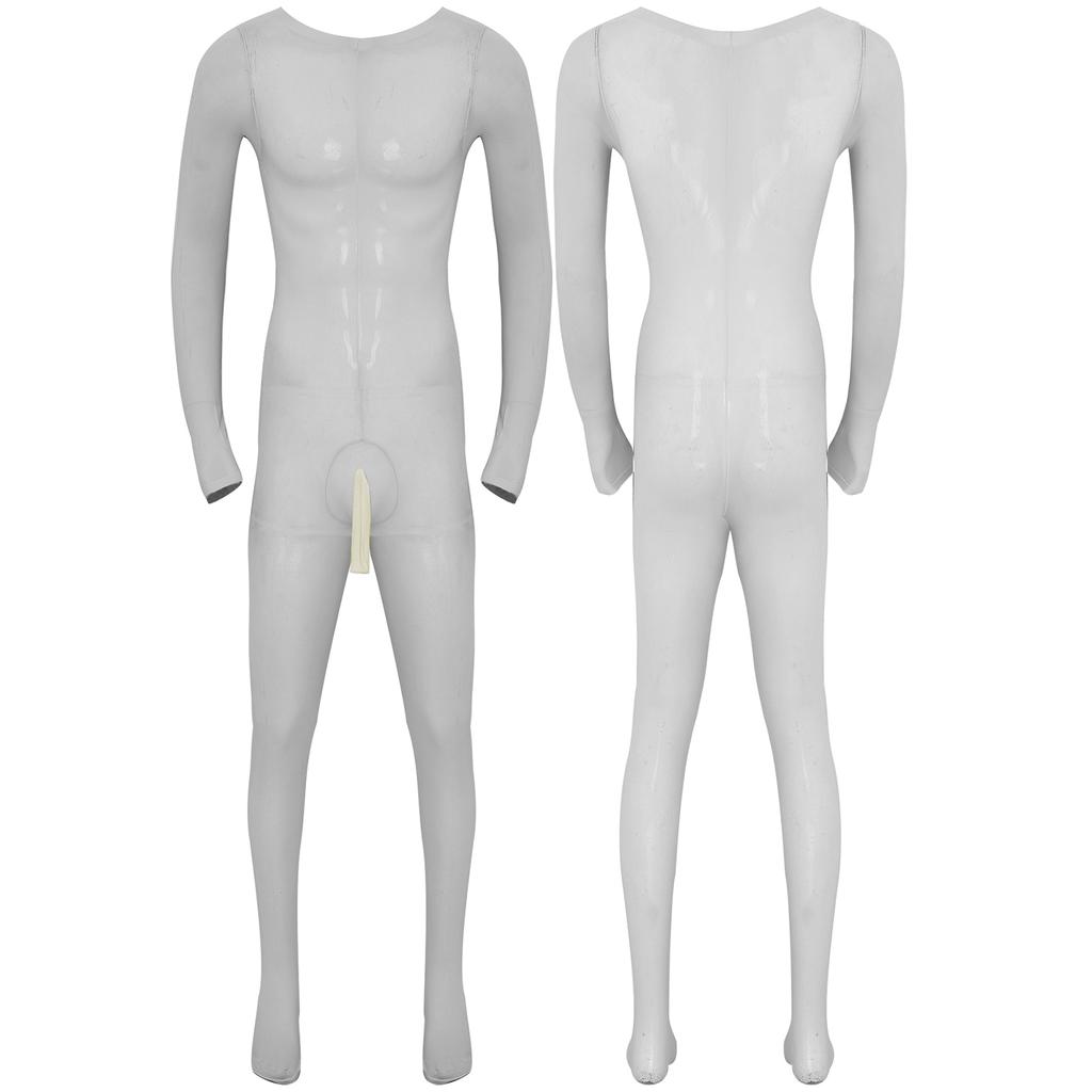 Мужское однотонное боди с длинным рукавом, эластичное боди с карманом-буфом, ночное белье