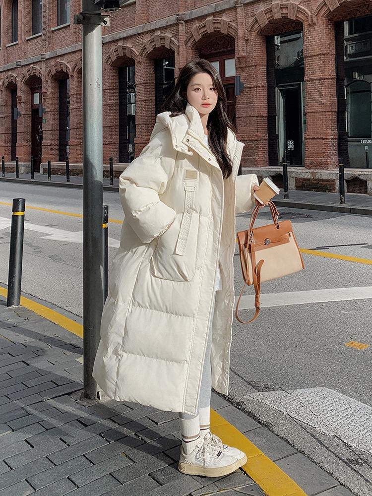 Winter down cotton-padded clothes women's medium and long year-old new cotton-padded clothes thickened over the knee bread clothes hooded cotton-padde