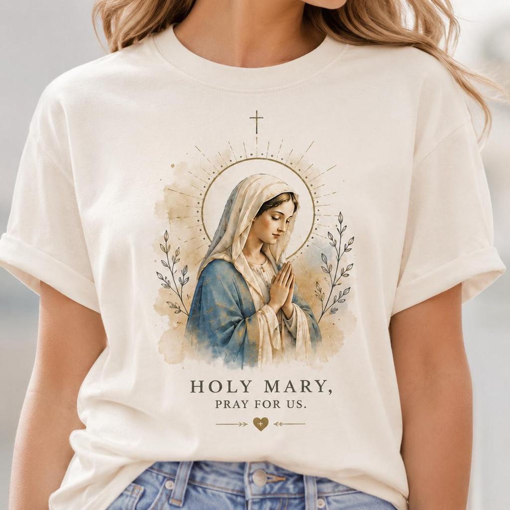 Holy Mary Pray for Us Vintage Christian T-Shirt
