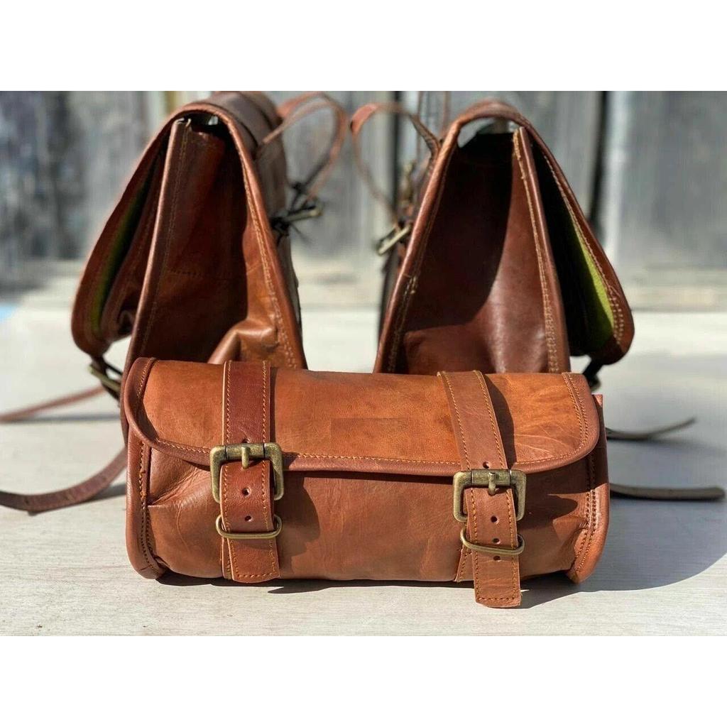Комбо Мотоциклетные Седельные 3 Боковые Сумки Винтажная Кожа Маятниковая Подвеска Багаж Сумка для Инструментов