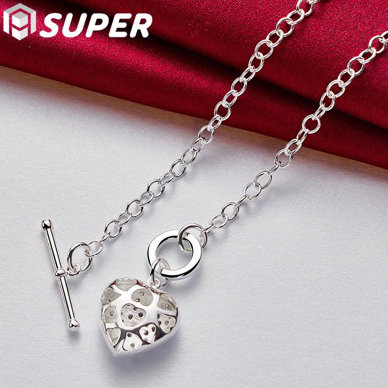 Ювелирные изделия из стерлингового серебра 925 пробы с 18-дюймовым фиолетовым цирконом ААА на цепочке в форме сердца