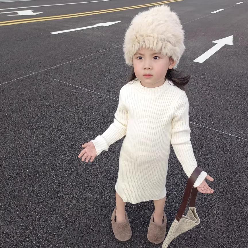 Girls' Autumn/Winter Wool Dress – Soft, Fashionable Mid-Length Knit for Kids