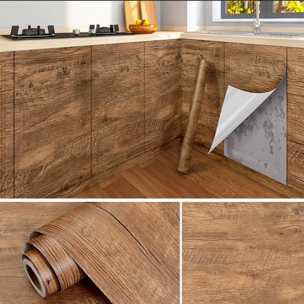 ПВХ обои под дерево для двери, шкафа, буфета, стола, мебели, водонепроницаемые, самоклеящиеся наклейки, пленка для домашнего декора