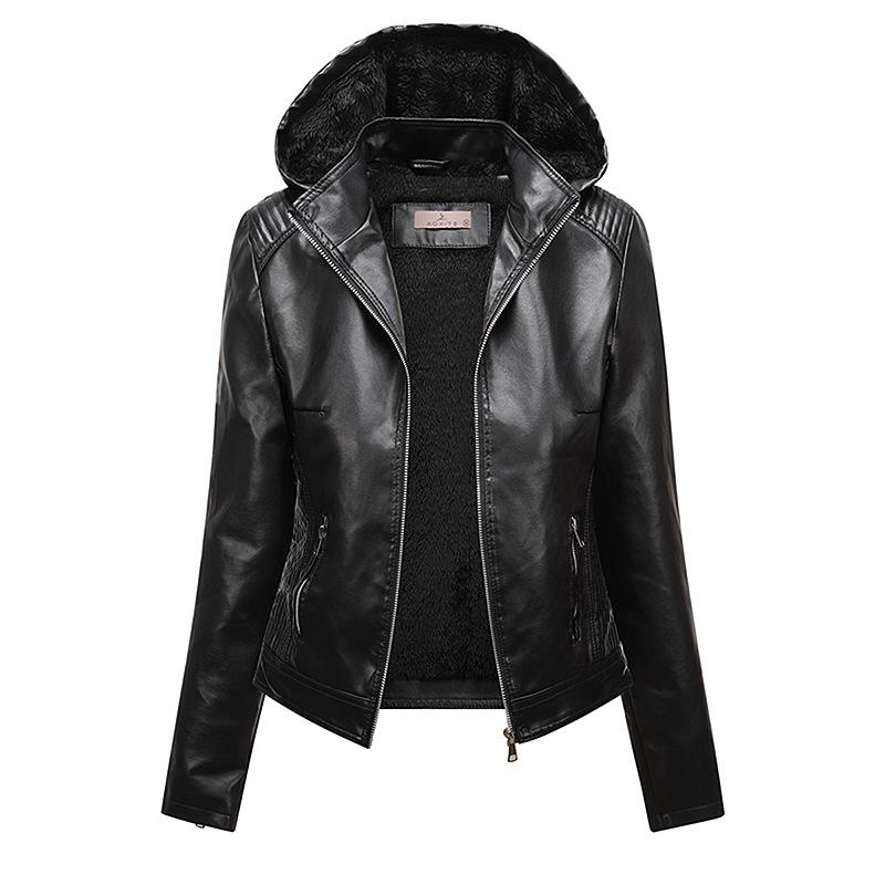 6XL Cross Border Hooded Velvet Leather Jacket For Women Съемная кожаная куртка большого размера для женщин и куртка из искусственной кожи для женщин