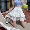 Black White Mini Skirts Women Spring Summer All-match Double Layer Cake Skirt Elastic High Waist Loose Ruffles Tutu Skirt