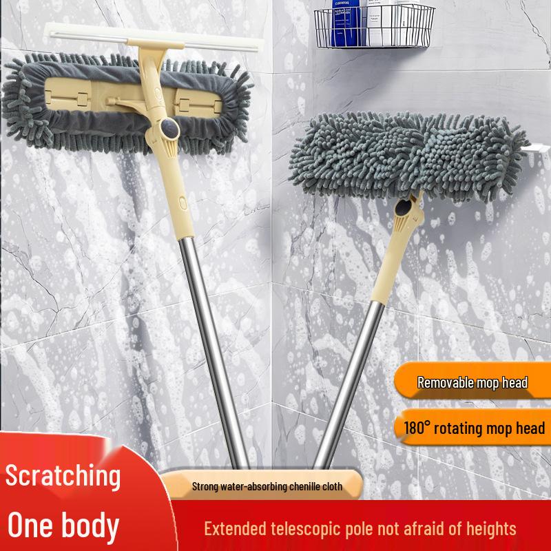 Двусторонний шенилловый скребок для окон с высоким подъемом и удлиненной ручкой