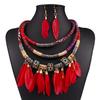 Jewelry Set Tassel Multilayer Choker 2Pcs Charm Statement Feather Lady Necklace Earrings Set