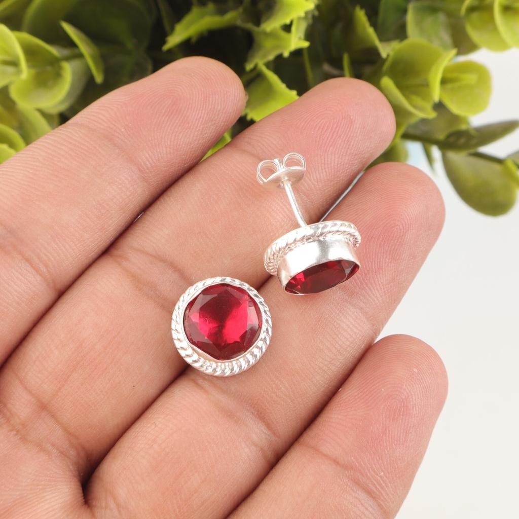 Pink Rubellite Gemstone 925 Sterling Silver Jewelry Handmade Stud Earrings 0.53" EE-147-8