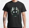 Cute Black Cat Jiji Japanese Floral Circle Graphic Tshirt Anime Kiki Design Unisex Casual Short Sleeve Kawaii Streetwear Tee