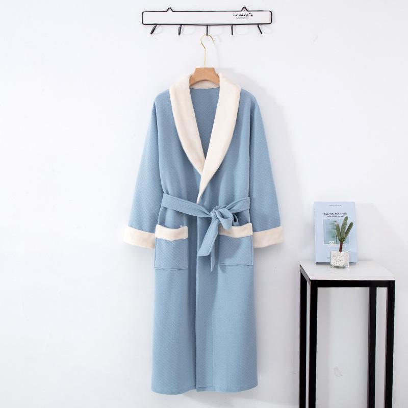 Extra Long Quilted Cotton Bathrobe for Couples - Warm, Medium-Thick, Steaming Robe for Men and Women, Perfect for Fall and Winter.