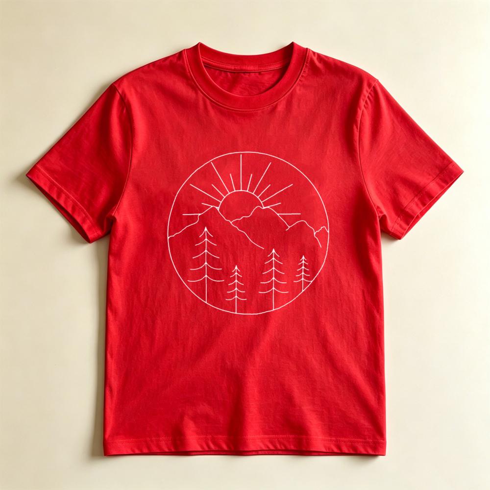 Minimal Mountain Sun Tee Simple Line Art Nature Graphic Tshirt Nature Lover Gift Tshirt Unisex Crewneck Cotton Short Sleeve