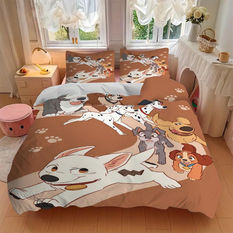 3pcs Disney Dogs Quilt Cover Set, Soft and Cozy Bedroom, Guest Room and Dorm Decorative Bedding 3-Piece Set 1 Quilt Cover + 2 Pillow Shams.W