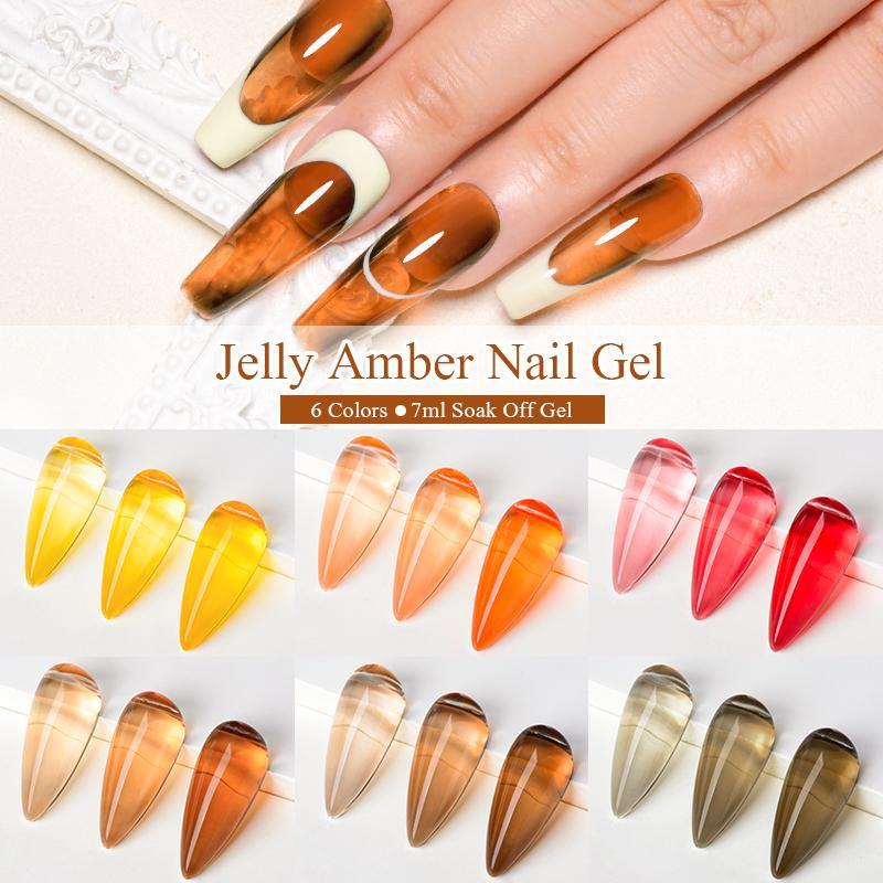 MEET ACROSS 1 Bottle 7ml Jelly Amber Gel Polish Translucent Jelly Nail Gel Manicure UV LED Semi Permanent Soak Off Nail Polish