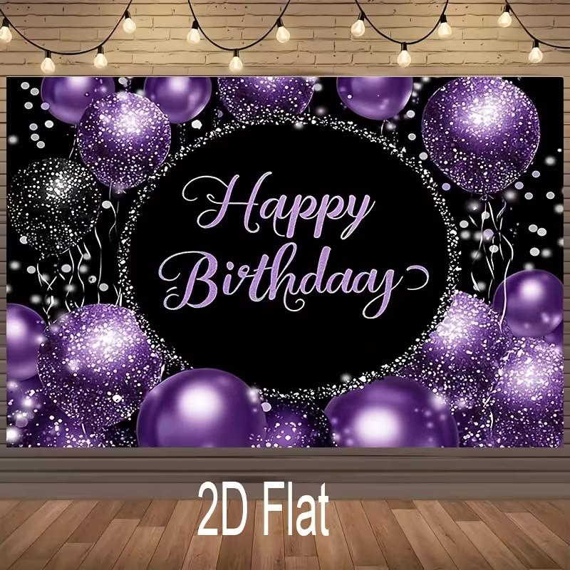 2D Black Purple Happy Birthday Backdrop for Elegant Themed Party Photo Booth
