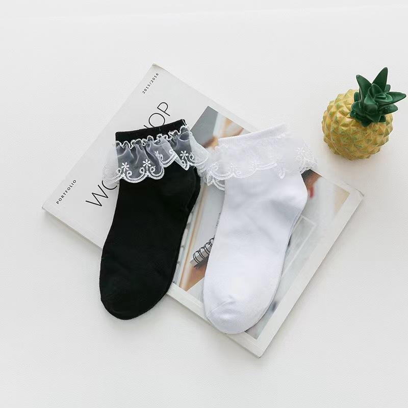 Женские короткие носки Harajuku Sweet Retro с кружевом, носки Lolita Frilly Ruffle, хлопковые носки Princess, мягкие и удобные, однотонные носки до щиколотки для девочек