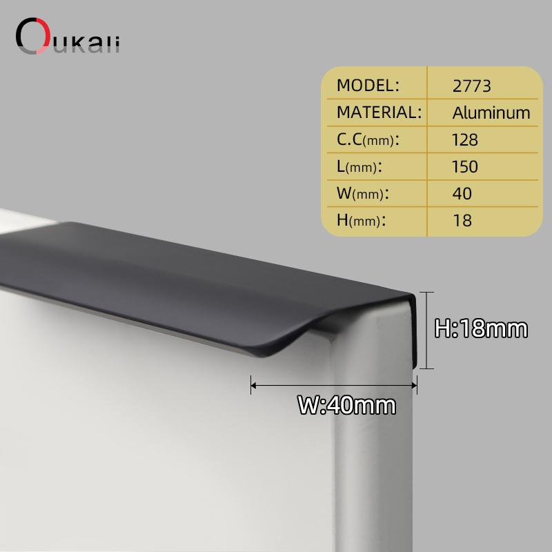 Oukali Hot Sales Modern Furniture Cabinet Handle Kitchen Wardrobe Aluminum Alloy Matt Black Canceal Pull Handles