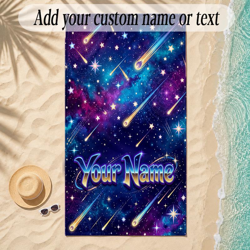 Cosmic Theme Soft Beach Towel Personalized Custom Name Text Towel Portable for Beach Pool Travel
