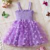 2024 летняя детская одежда, платье для девочек 2, 3, 4, 5, 6 лет, пышное платье принцессы без рукавов из сетки с 3d бабочками на бретелях