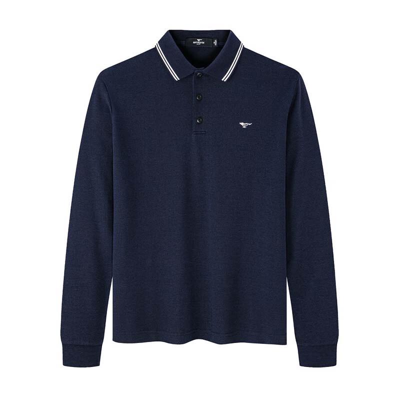 SEPTWOLVES Men's Casual Embroidered Long-Sleeve Polo Shirt