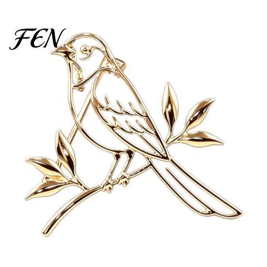 Bird Inspired Brooch Pins Golden Plated Hollow Brooch, Standing on Branch Women Dresses Jewelry Lapel Pin, Hats Bags Scarves Clothes Decorative