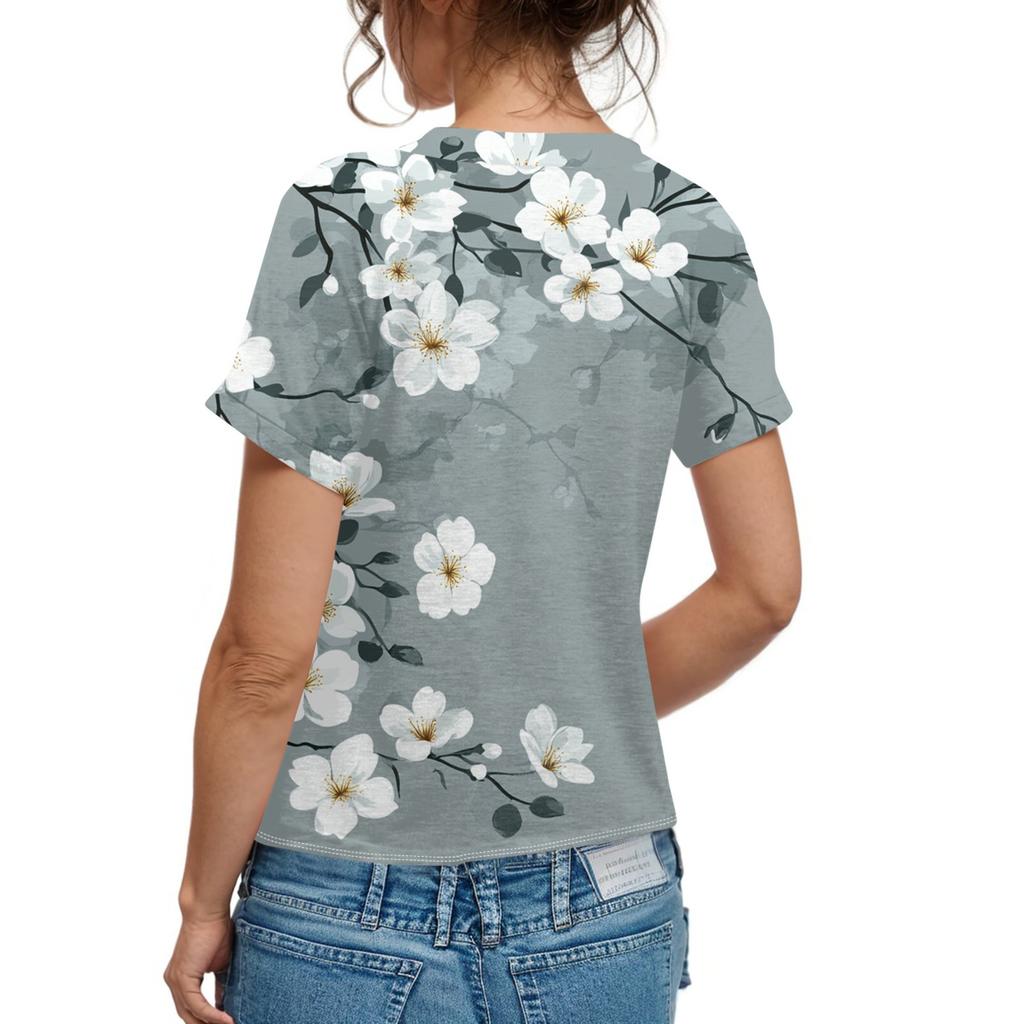 Женская мода с короткими рукавами и V-образным вырезом, повседневная футболка с пуговицами