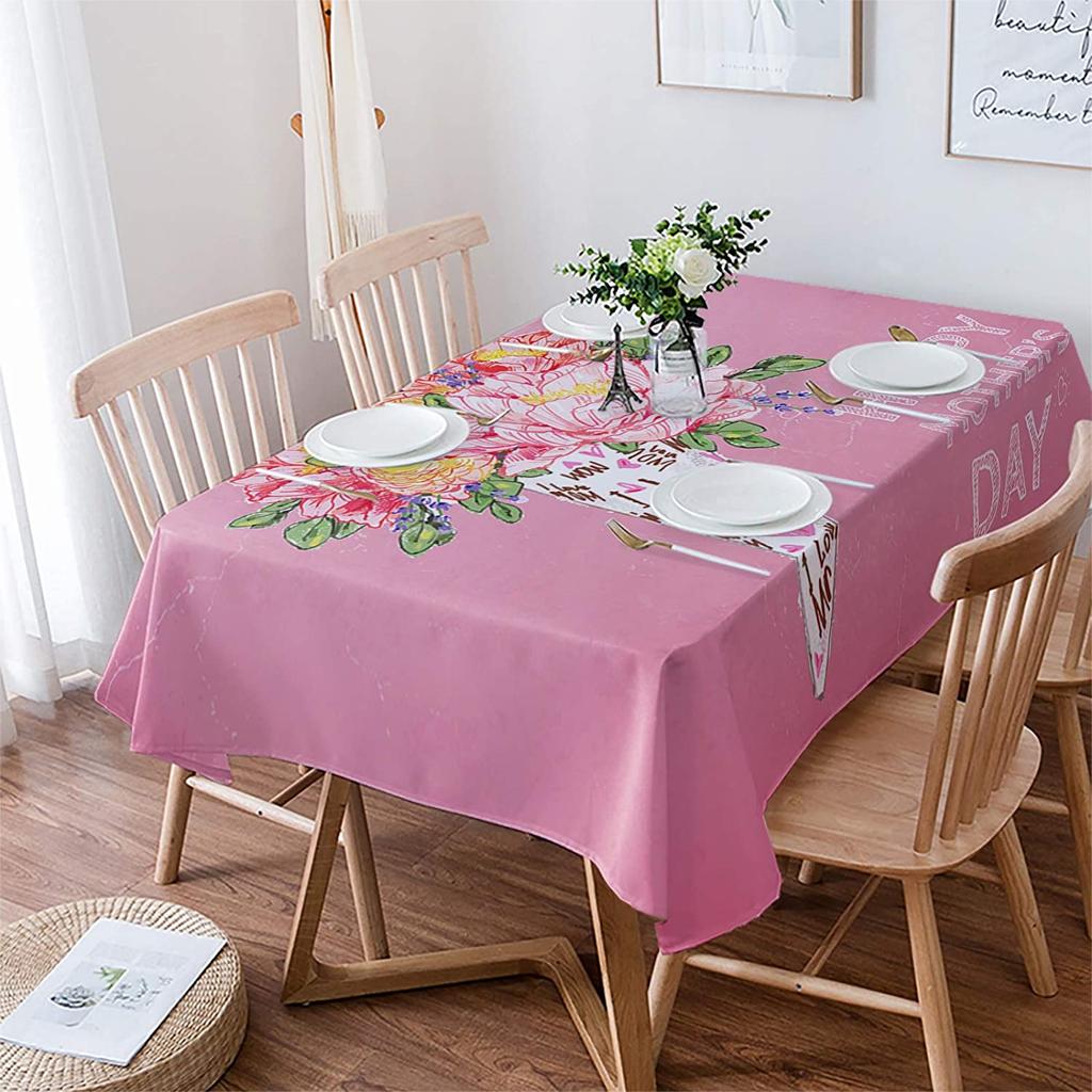 Mother 'S Day Fabric Waterproof And Antifouling Creative Print Pink Tulip Tablecloth Floral Outdoor Nappe De Table