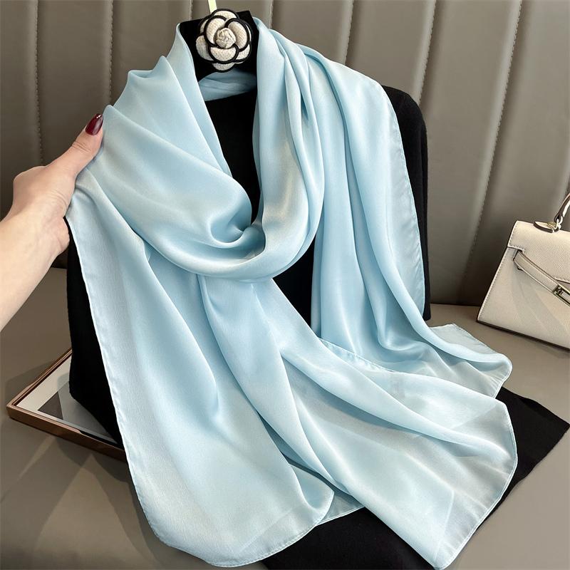 Luxury Gradient Silk Scarf Women Brand Solid Femme Shawls Wraps Bandana Head Foulard Fashion Lady Hijab Wedding Poncho