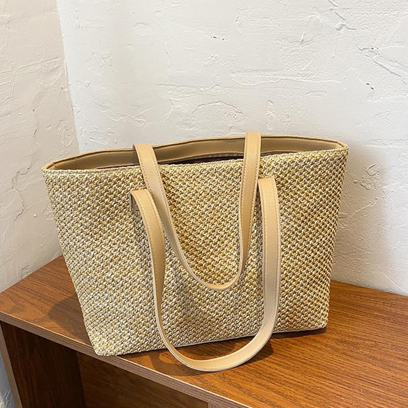 Yogodlns Летняя соломенная сумка, женская большая вместительная плетеная сумка-тоут, пляжная сумка ручной работы из ротанга, женская соломенная сумка на плечо для отпуска, сумка