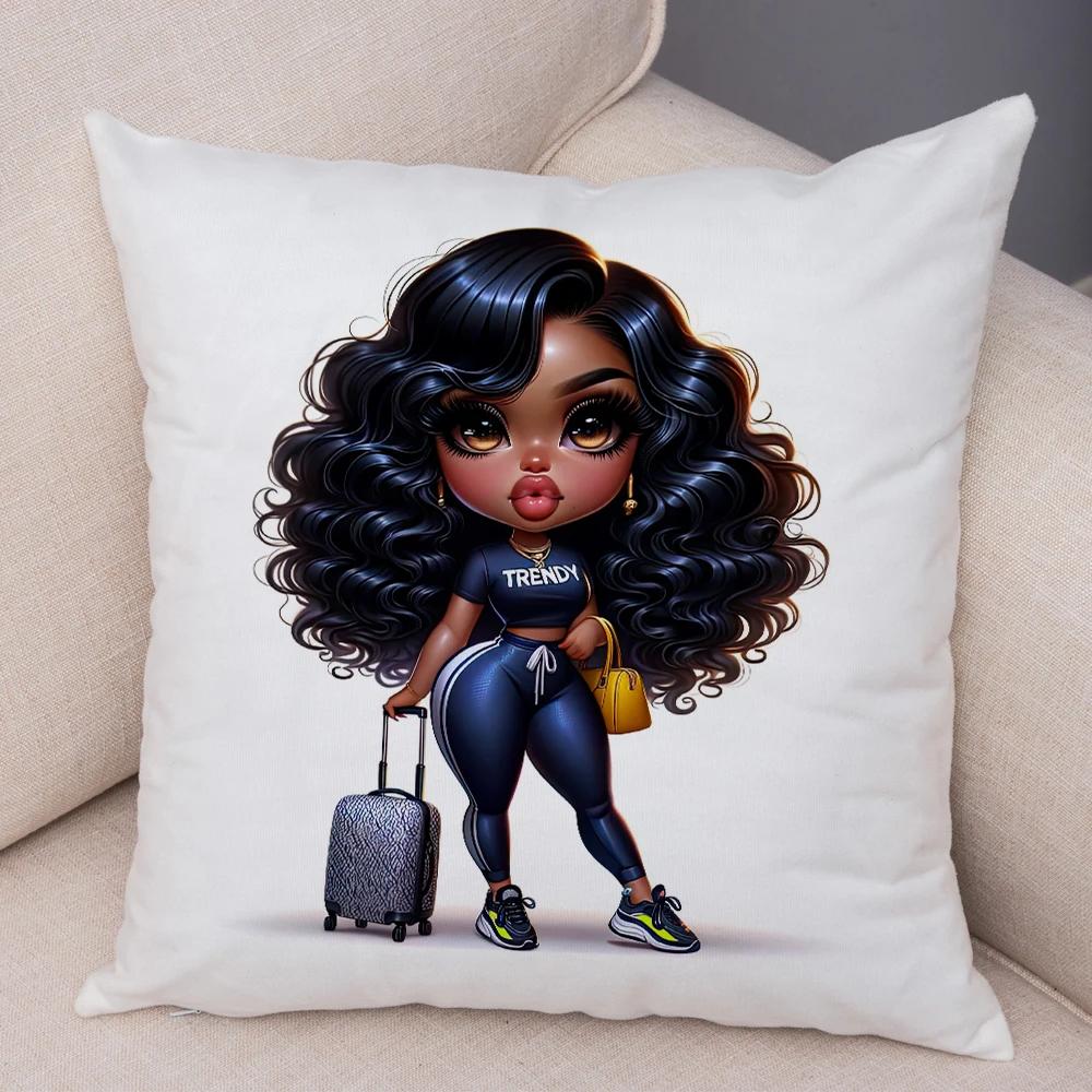 Мода Мультяшная Африканская Девушка Наволочка Мягкая Плюшевая Наволочка для Подушки для Дивана Домашний Декор Милая Черная Женщина Наволочка для Подушки