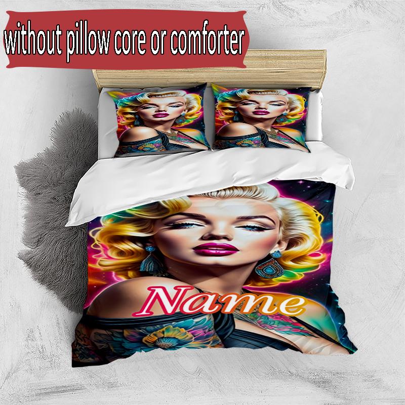 3pcs Duvet Cover Set (1*Duvet Cover + 2*Pillowcase, Without Core), Custom Name Singer Pattern Bedding Set, Home Bedroom Decor Gift