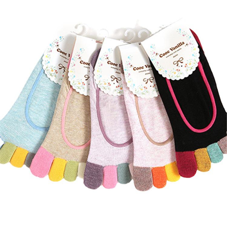 Women's Non-Slip Five-Toe Cotton Boat Socks - Invisible, Shallow Mouth Style for Spring and Summer