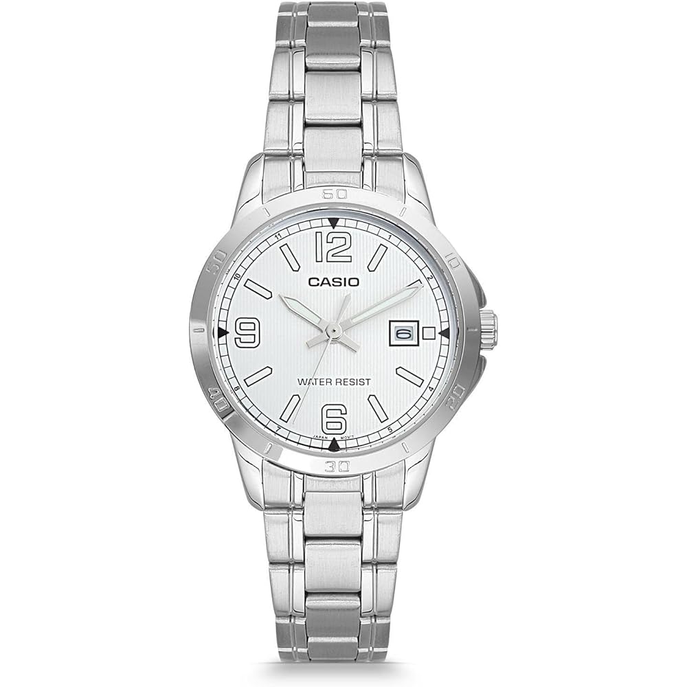 Casio LTP-V004D-7B2 Women's Dress Watch Stainless Steel Silver Dial Date 30m Water Resistant