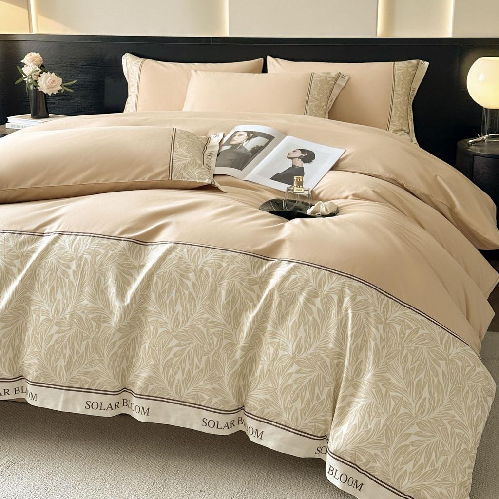 Four-piece Set of Polished Bedding Light Luxury Printing, Skin-friendly and Breathable Washed Sheets Quilt Covers Pillowcases.