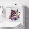 Cute Cat Wall Stickers Watercolor Animal Flower Waterproof Stickers Bathroom Toilet Stickers