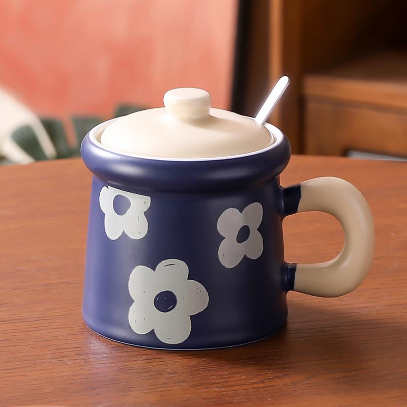 Подглазурная цветная керамическая кружка с крышкой, кофейная чашка, женская, высокая ценность, офисная чашка для питья, женская, интернет-знаменитость, чашка для воды