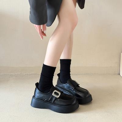 Черные туфли на платформе jk из маленькой кожи женские 2025 новая осень ретро британский стиль универсальные лоферы туфли-однопедальки