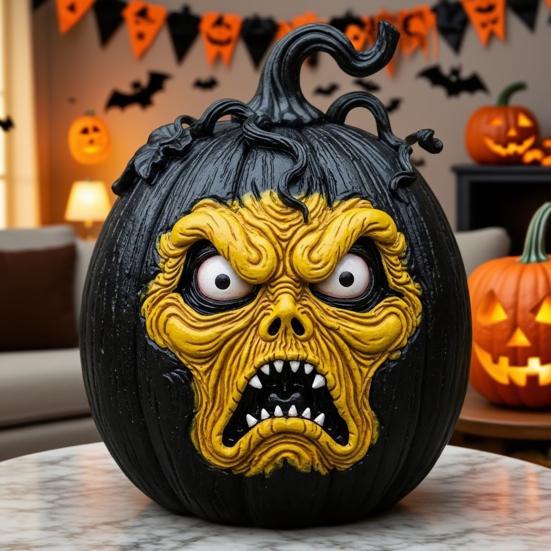 Хэллоуин Тыква Фигурка Смола Тыква Лицо Скульптура Жуткая Тыква Хэллоуин Декор для Дома Офиса Настольное Украшение