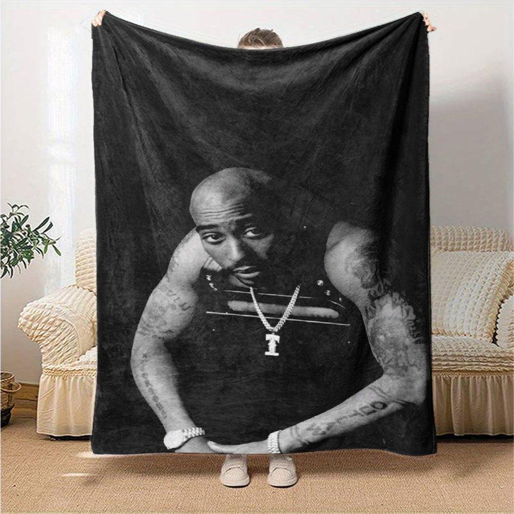 1 шт. Плед в стиле Hip Hop 2Pac, Мягкий, Легкий, Для всех сезонов, Многоцелевой плед для дивана, кровати, офиса и пикников, Французский стиль с культовыми обложками альбомов и цитатами
