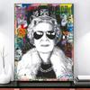 Graffiti Art Queen of England with Glasses Canvas Painting Abstract Posters and Prints Wall Art Pictures for Living Room Decor