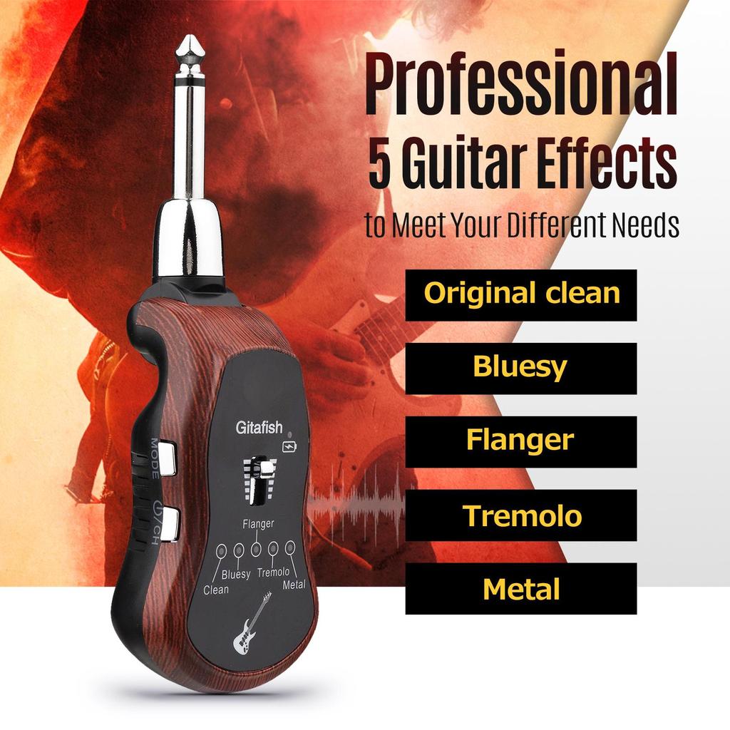 Портативная беспроводная система УВЧ-гитары, передатчик + приемник, 10 каналов, встроенные 5 эффектов
