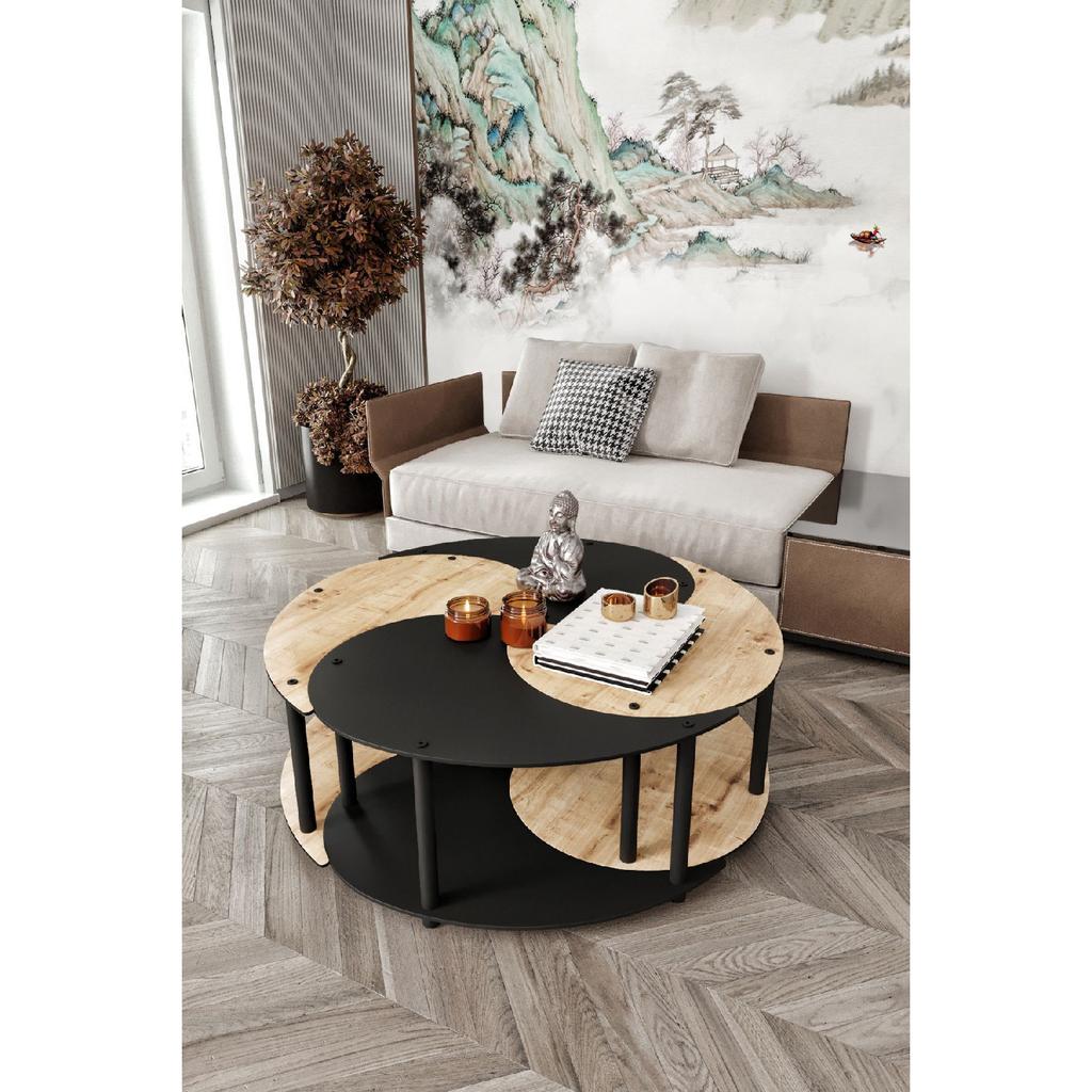 Yin Yang Unity Serenity Coffee Table Set Of 4 Sapphire Oak Black 90 Cm