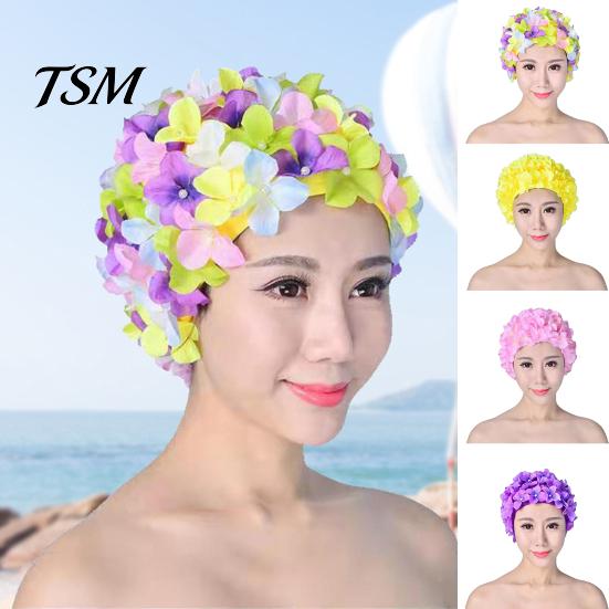 Flower Decor Beach Swimming Hat Soft Breathable Ear Anti-slip Protection Elastic Underwater Activity Women Diving Headwear Water Sports