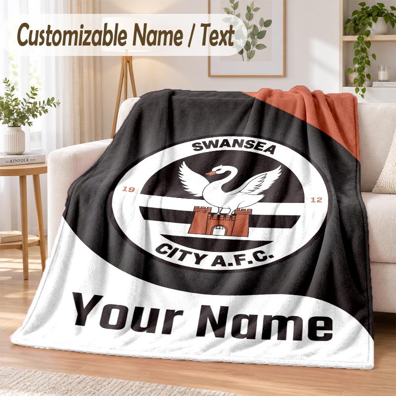 Custom Text Flannel Blanket Swansea City FC Print Warm Cozy Blanket Home Sofa Bedding