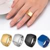 European Fashion Luxury Men's Vintage Signet Rings Titanium Smooth Wide Square Finger Rings Stainless Steel Ring