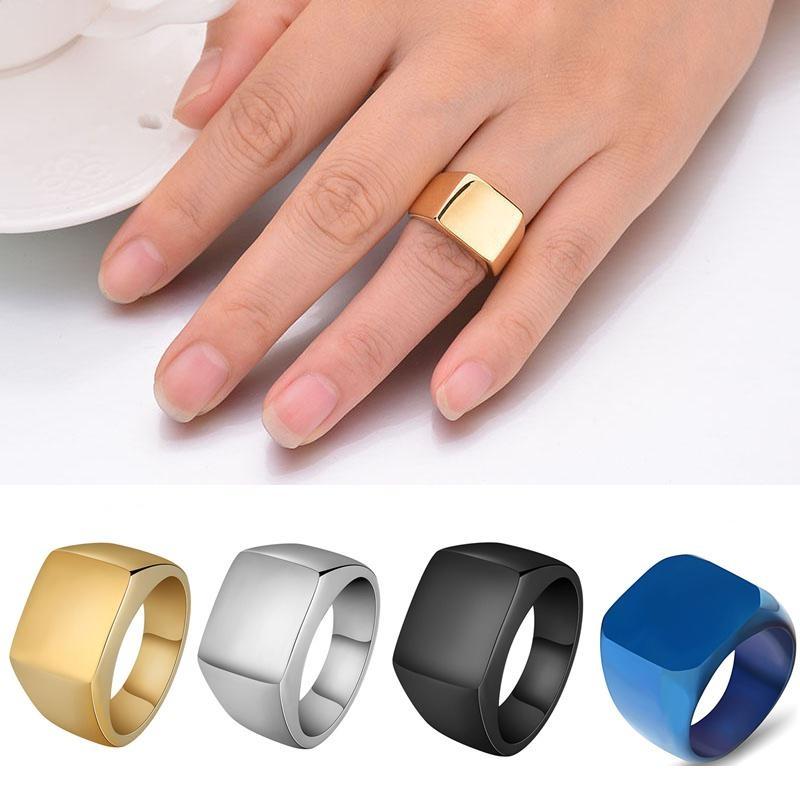 Европейская мода, роскошные мужские винтажные кольца-печатки, титановые гладкие широкие квадратные кольца на палец, кольцо из нержавеющей стали