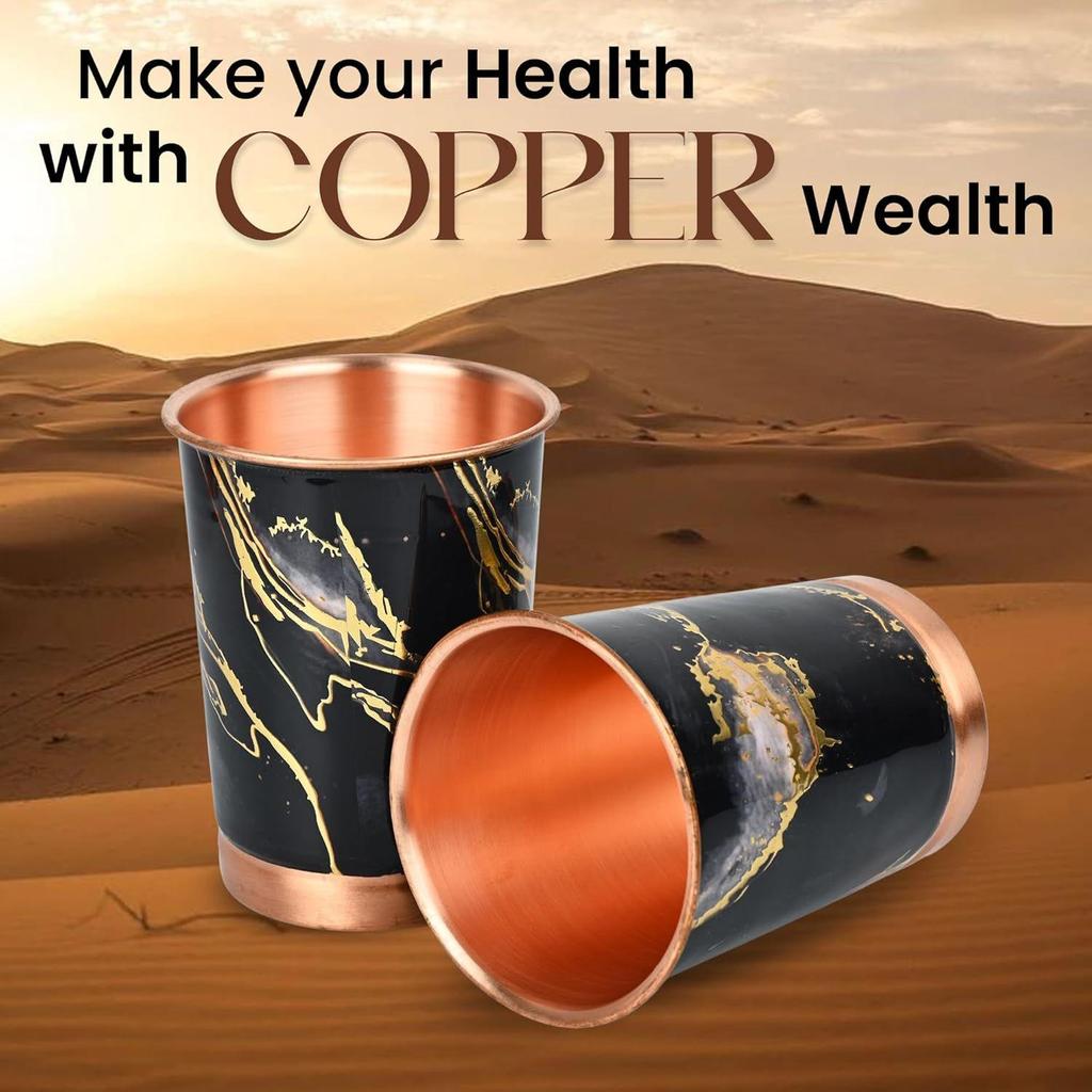 Copper Premium Black Gold Design Set of Two Glass with Elegant Gift Box, 250 ML