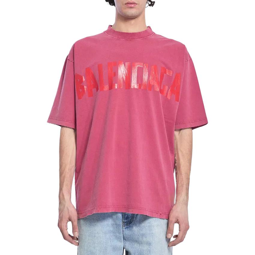 Balenciaga Tape Type T-Shirt, Regular Fit Men's Raspberry Red 764235TSVK15003