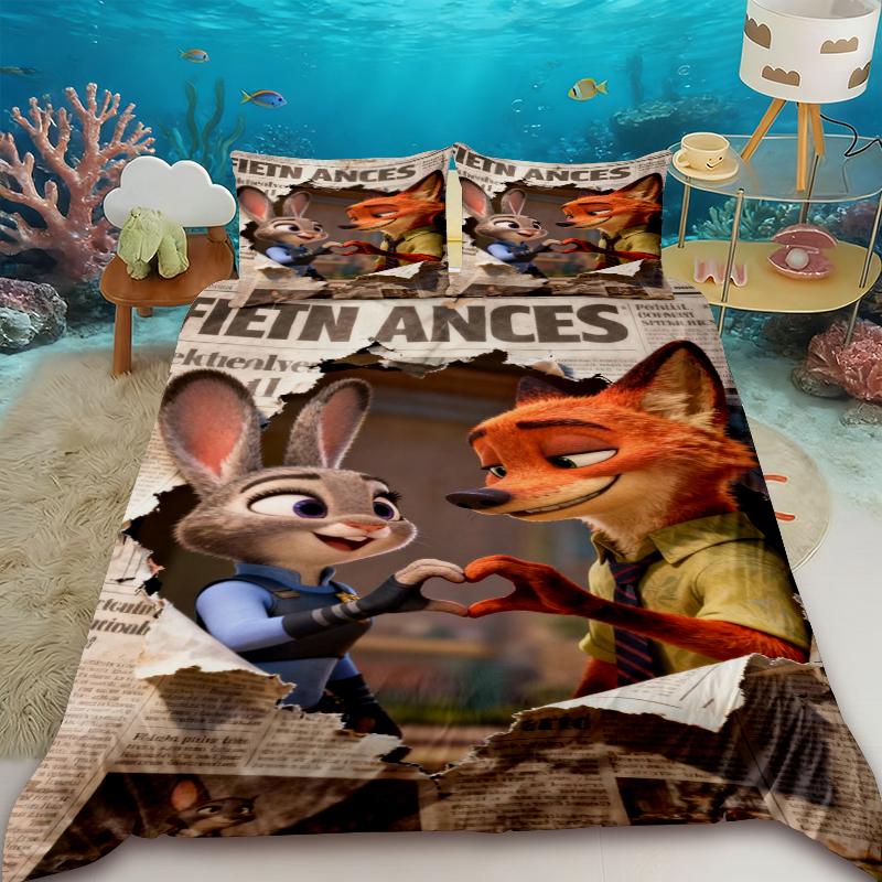 Zootopia Duvet Cover Set Anime Judy Nick Bedding Set with 2 Pillowcase Comforter Cover Children Bedroom Decor Gifts