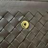 Used Bottega Veneta Intrecciato Long Wallet Dark Brown Men Women
