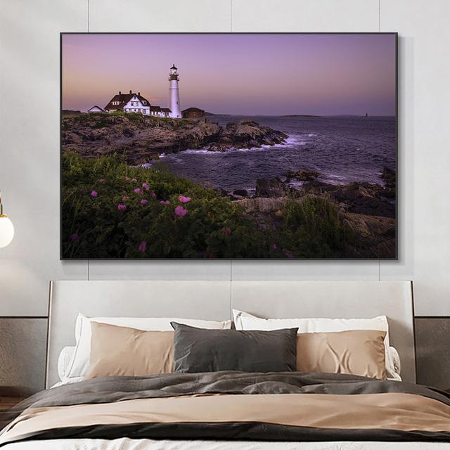 Пейзаж Волнорез Свет Маяк Море Холст Картина Природа Закат Плакаты и принты Настенные художественные фотографии Домашний декор Без рамки
